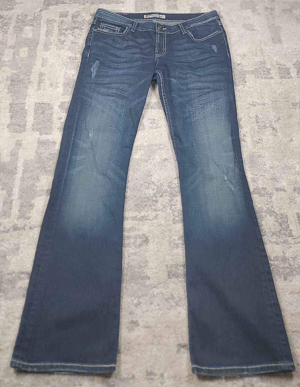 BKE Stella Womens Low-Rise Bootcut Stitching Stretch Blue Denim Jeans Sz 34x33